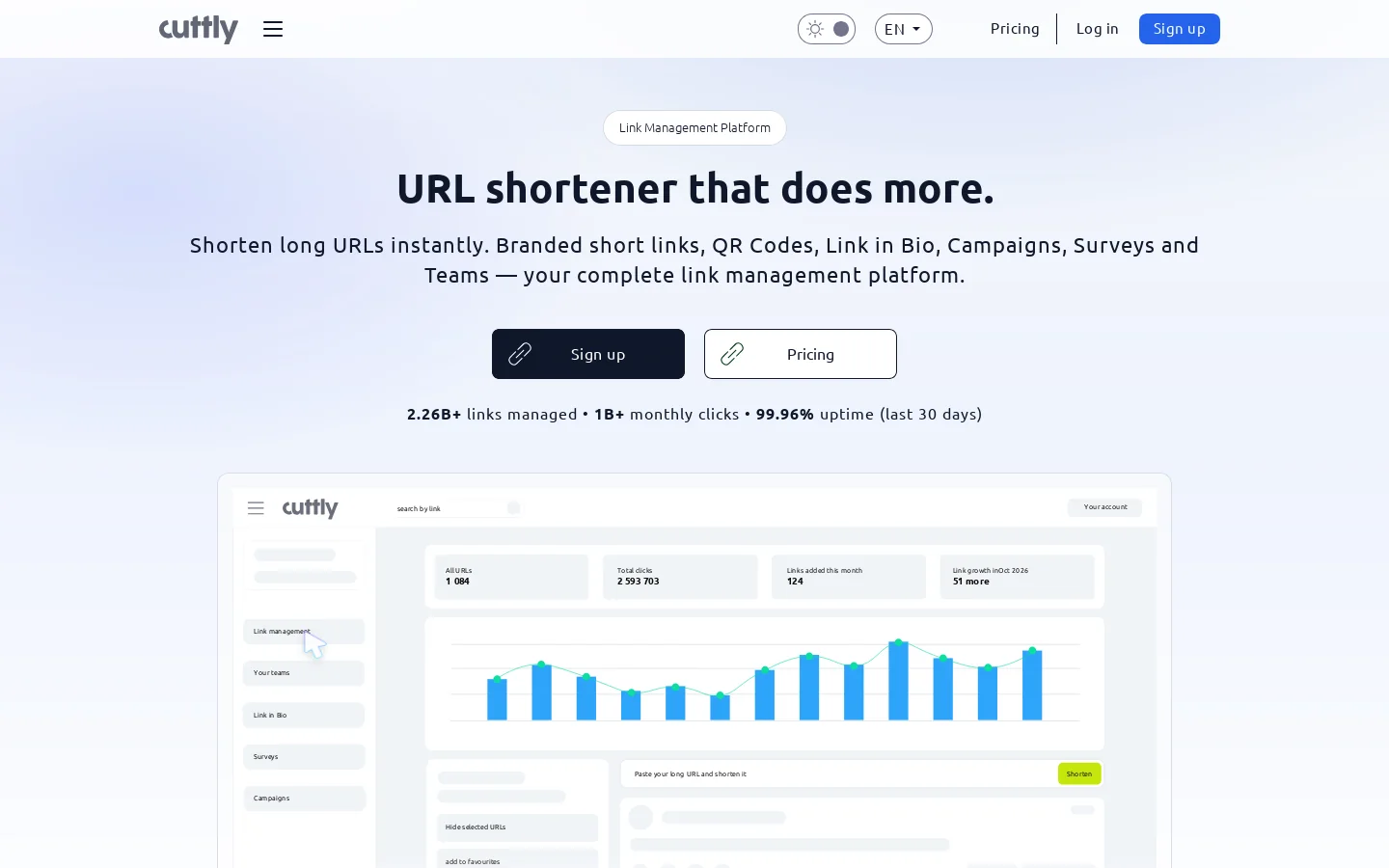 Cuttly Homepage screenshot