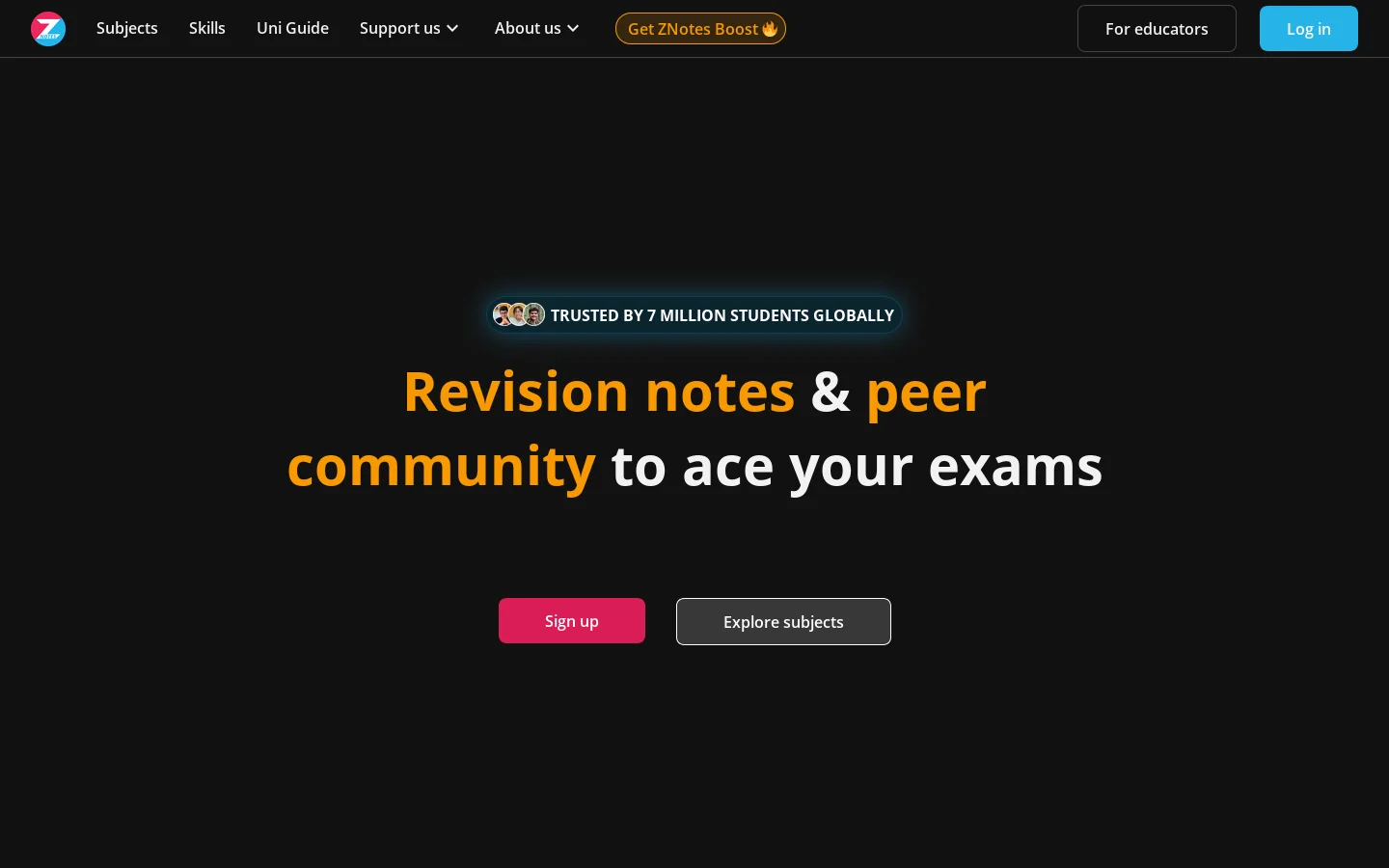 ZNotes Homepage screenshot