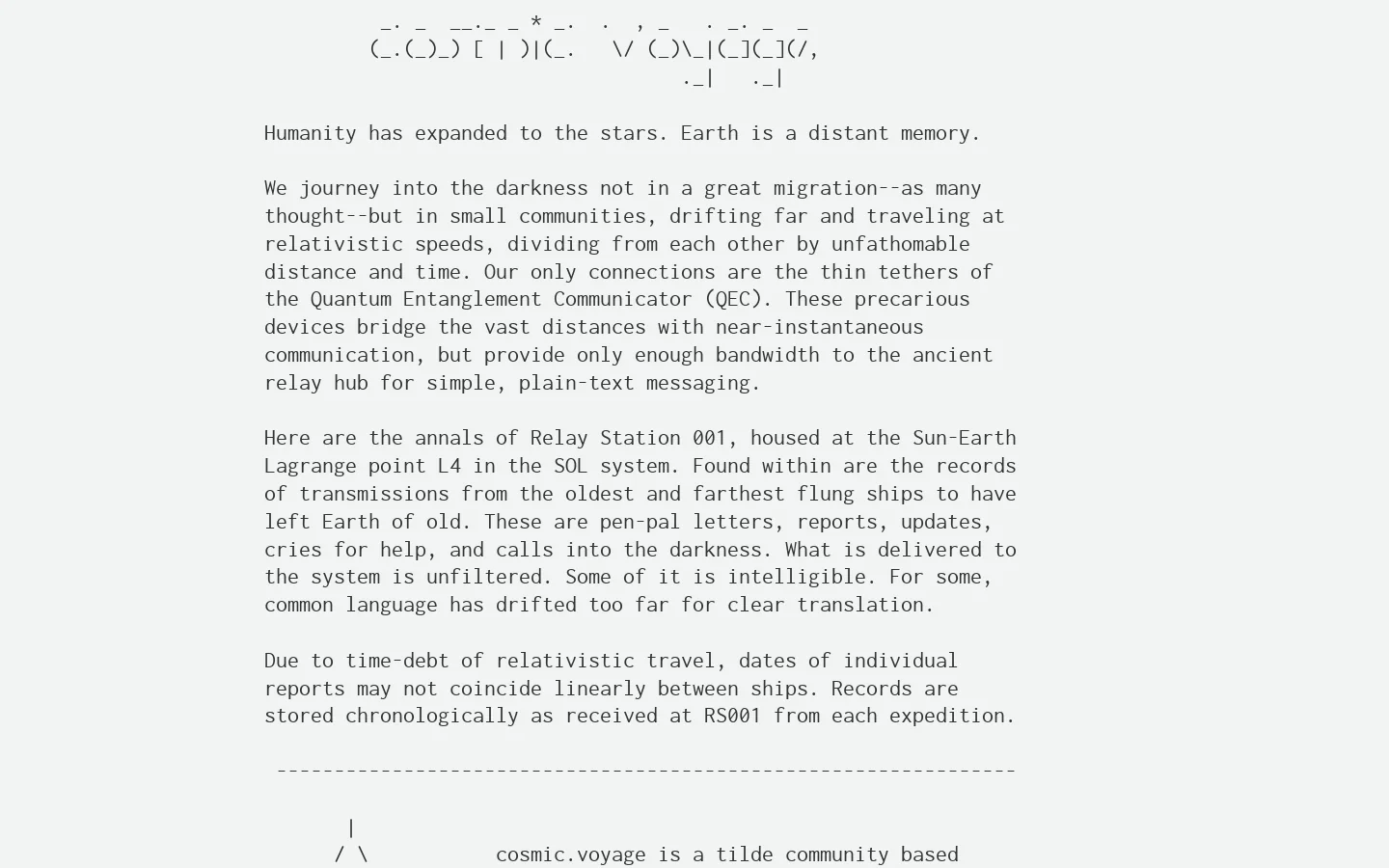 Cosmic Voyage Homepage screenshot