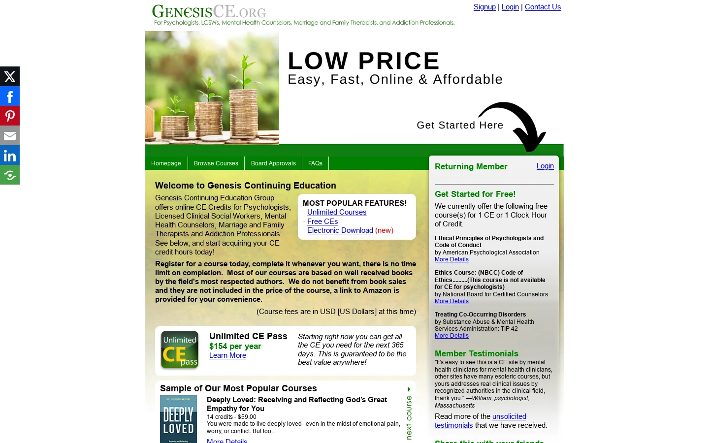 Continuing Education Online | Online CEs | Mental Health CEs : Homepage screenshot