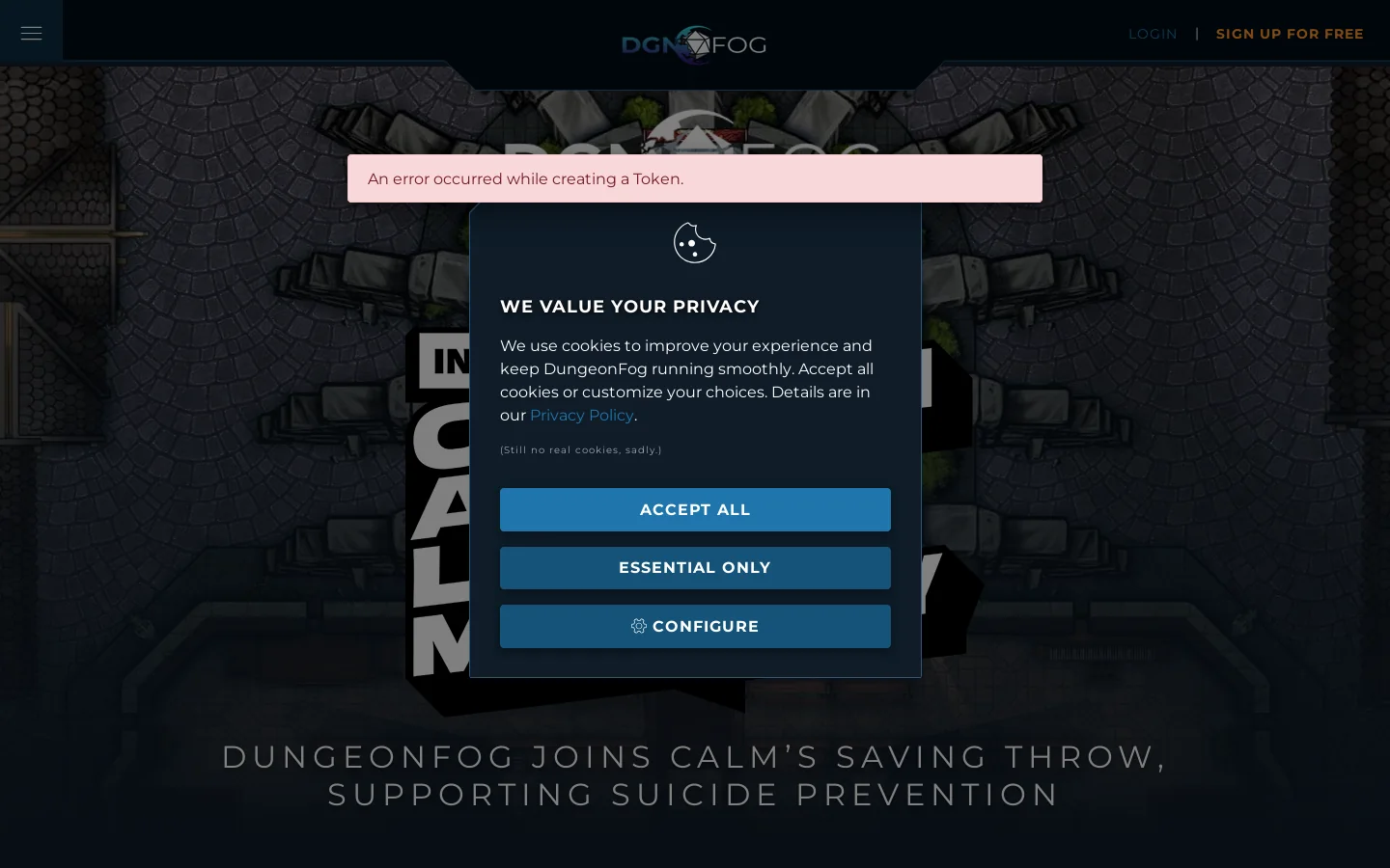 DUNGEONFOG Homepage screenshot