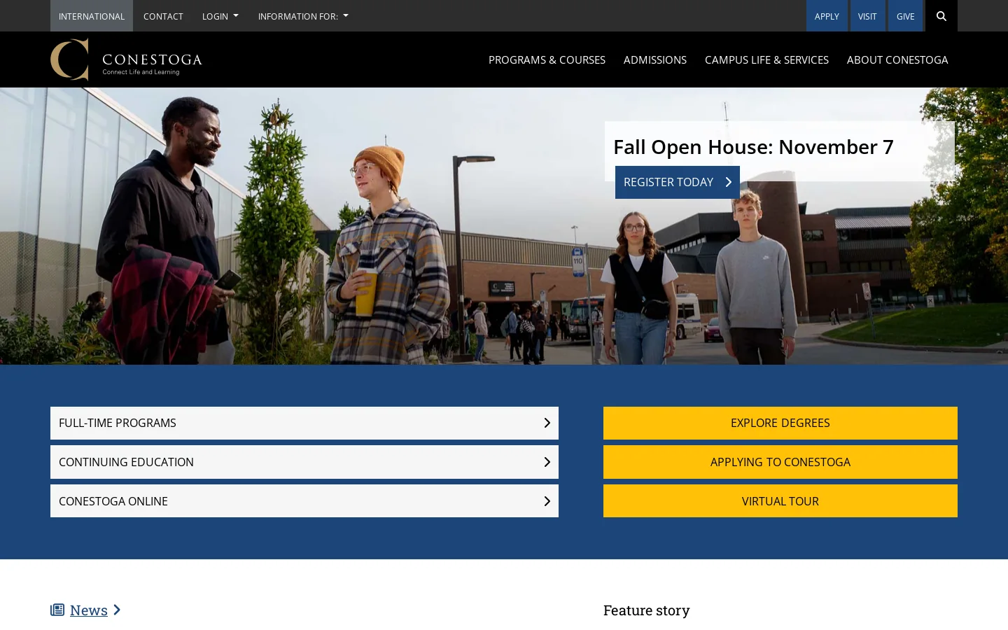 Conestoga College Homepage screenshot