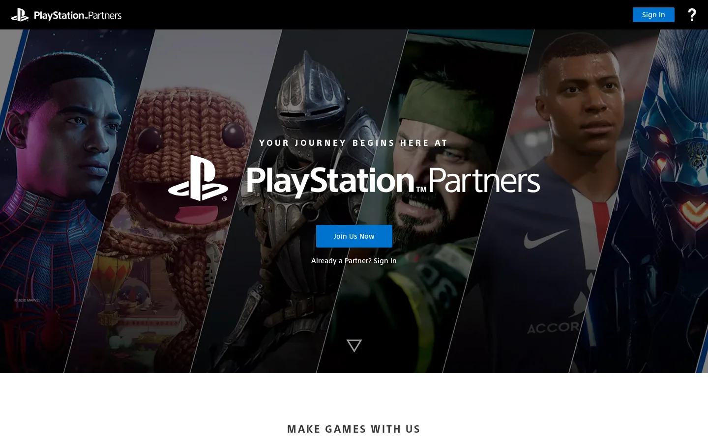 PlayStation® Partners Homepage screenshot