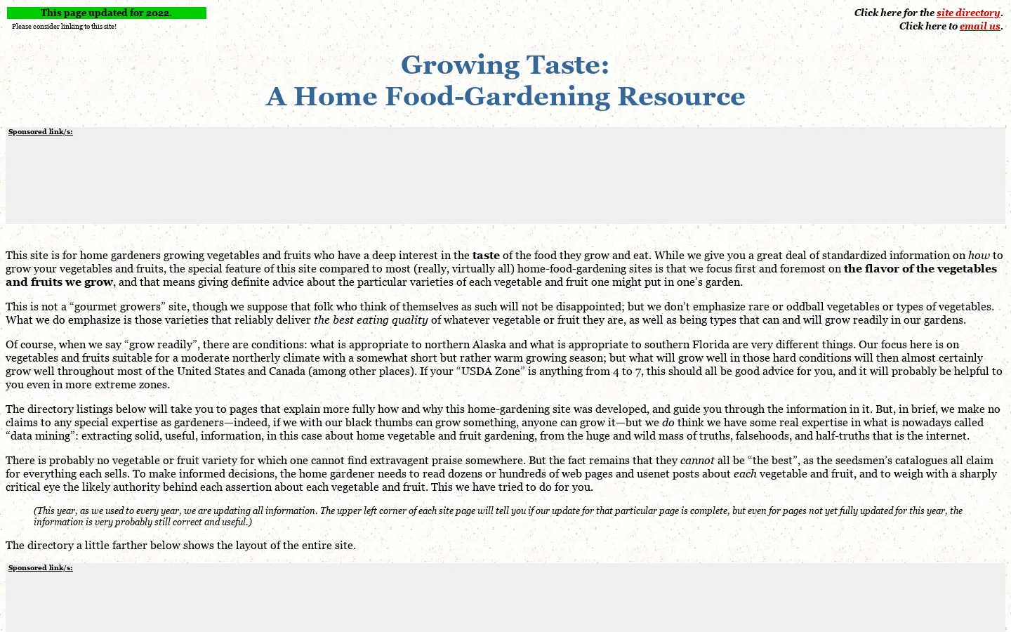 "Growing Taste" Home Page Homepage screenshot