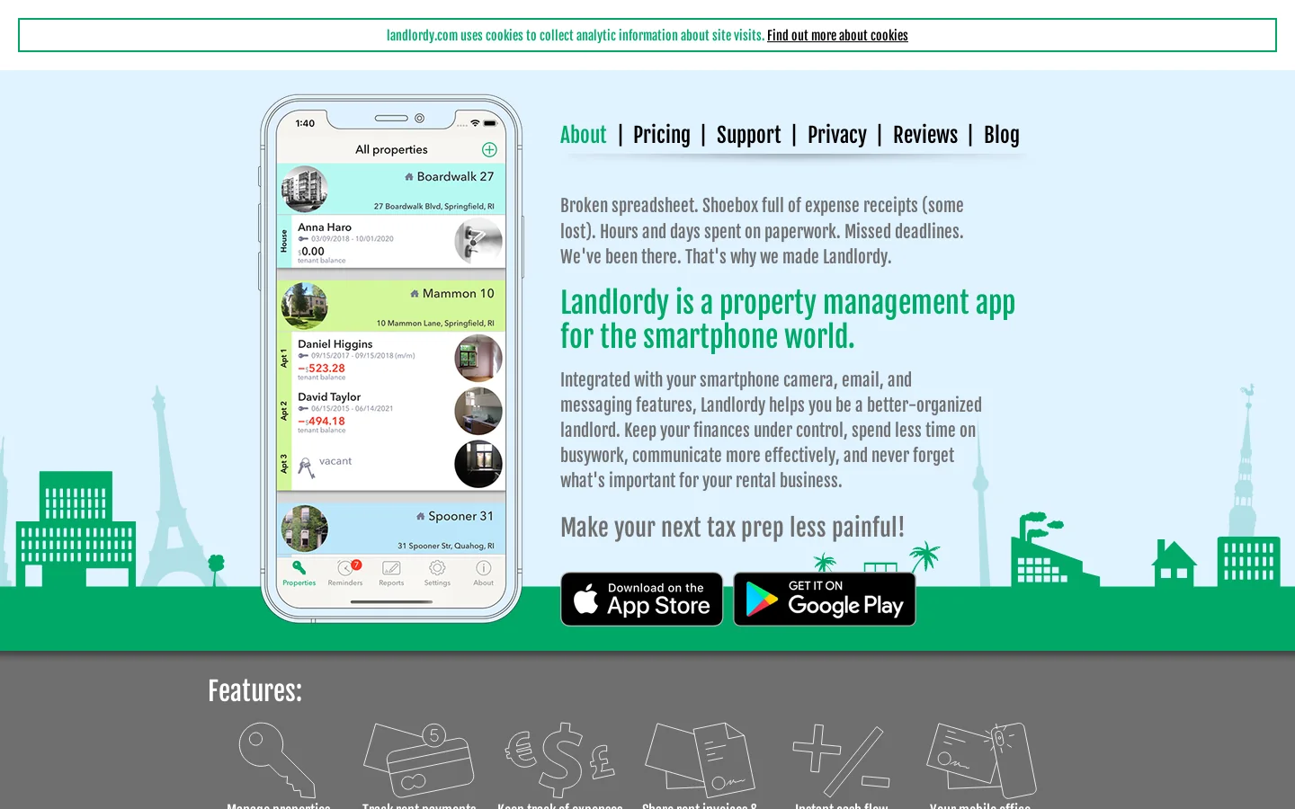 Landlordy app Homepage screenshot