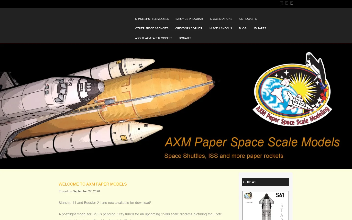 AXM Paper Space Scale Models.com – Space Shuttles, ISS and more paper rockets Homepage screenshot