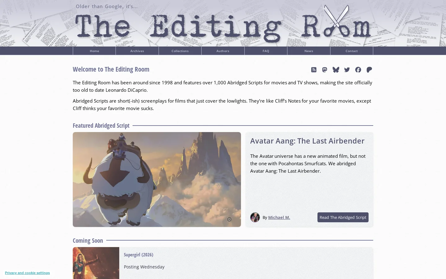 The Editing Room Homepage screenshot