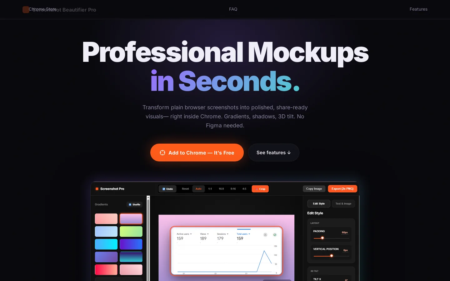 Screenshot Beautifier Pro – Professional Mockups in Seconds Homepage screenshot