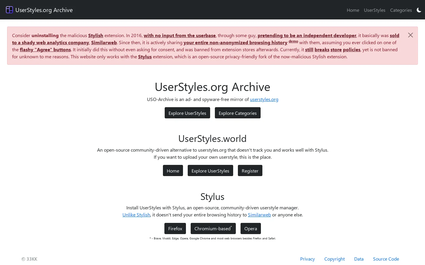 Home - UserStyles.org Archive Homepage screenshot
