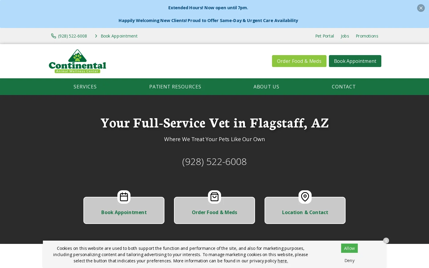 Veterinarian in Flagstaff, AZ | Continental Animal Wellness Center – Your Trusted Veterinary Clinic for Pet Wellness, Surgery, Emergency Care & More. Book an Appointment Today! Homepage screenshot