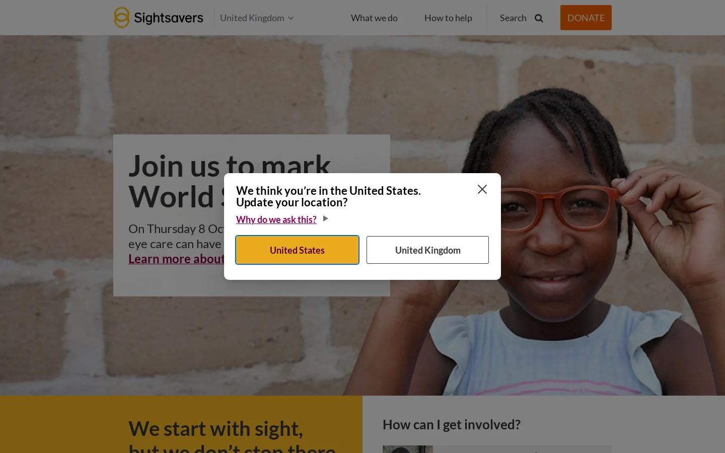 Sightsavers Homepage screenshot