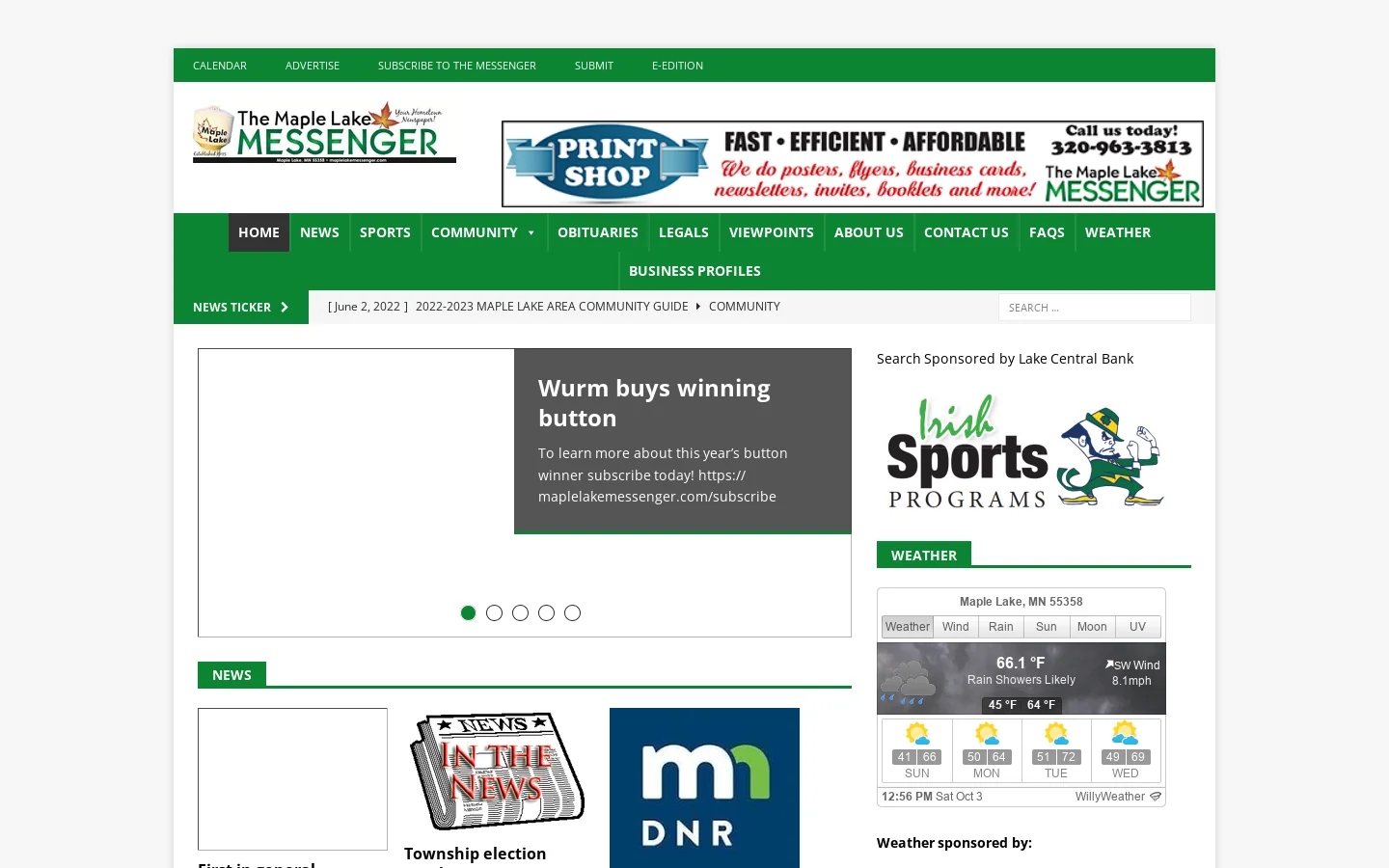 Maple Lake Messenger Homepage screenshot