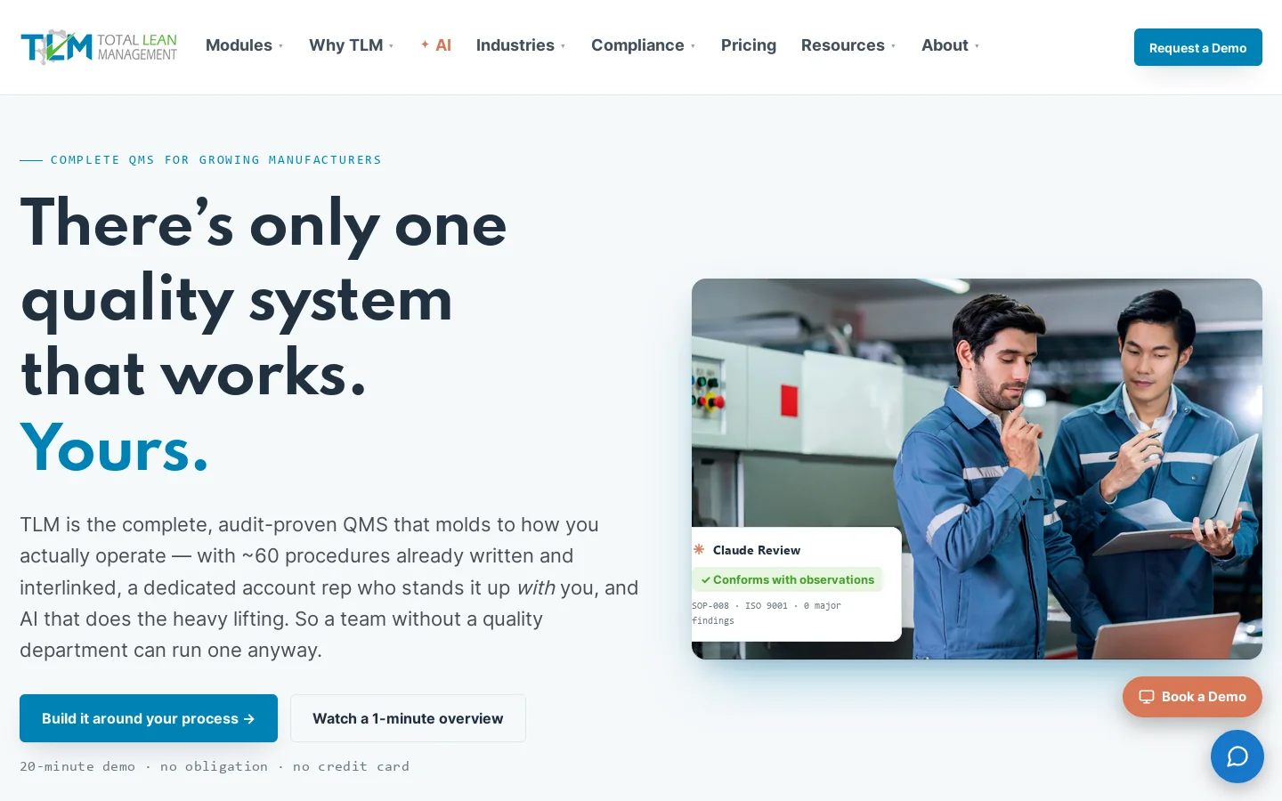 Best Quality Management Software (QMS) for Small Business | Total Lean Management Homepage screenshot