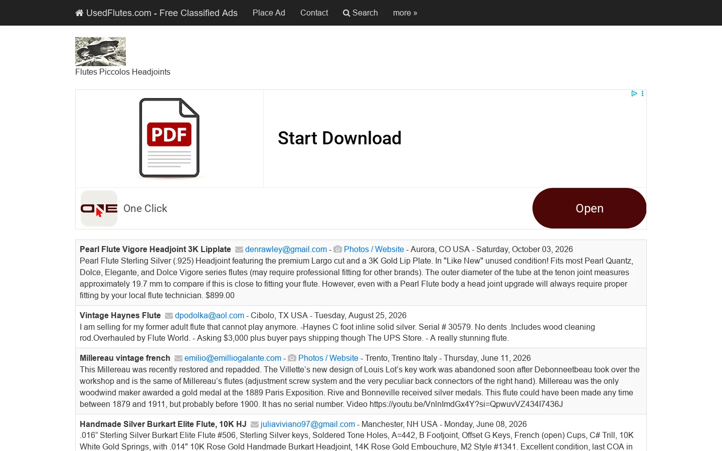 Used Flutes Homepage screenshot