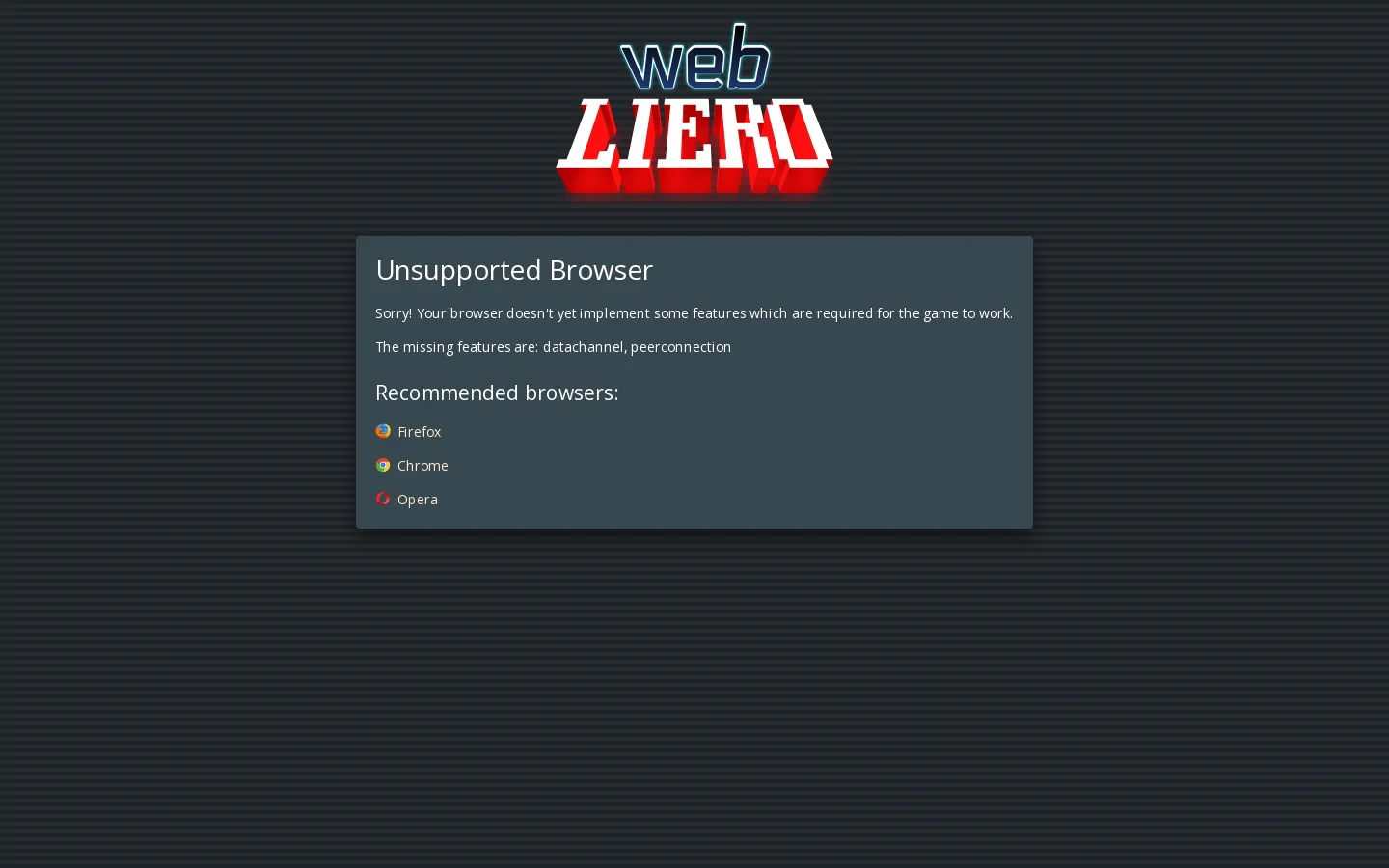 WebLiero Homepage screenshot