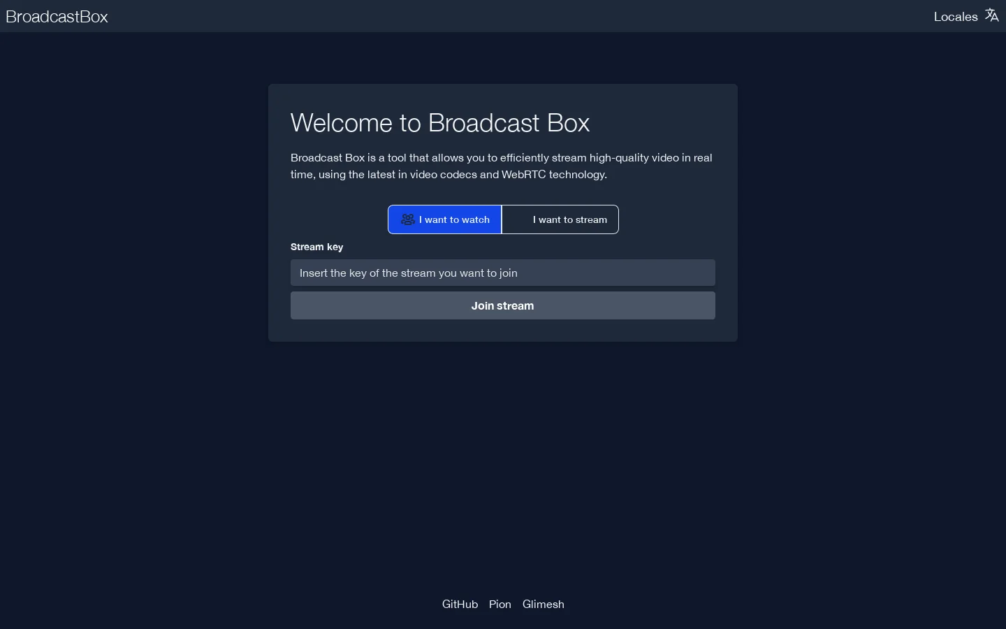 Broadcast Box Homepage screenshot