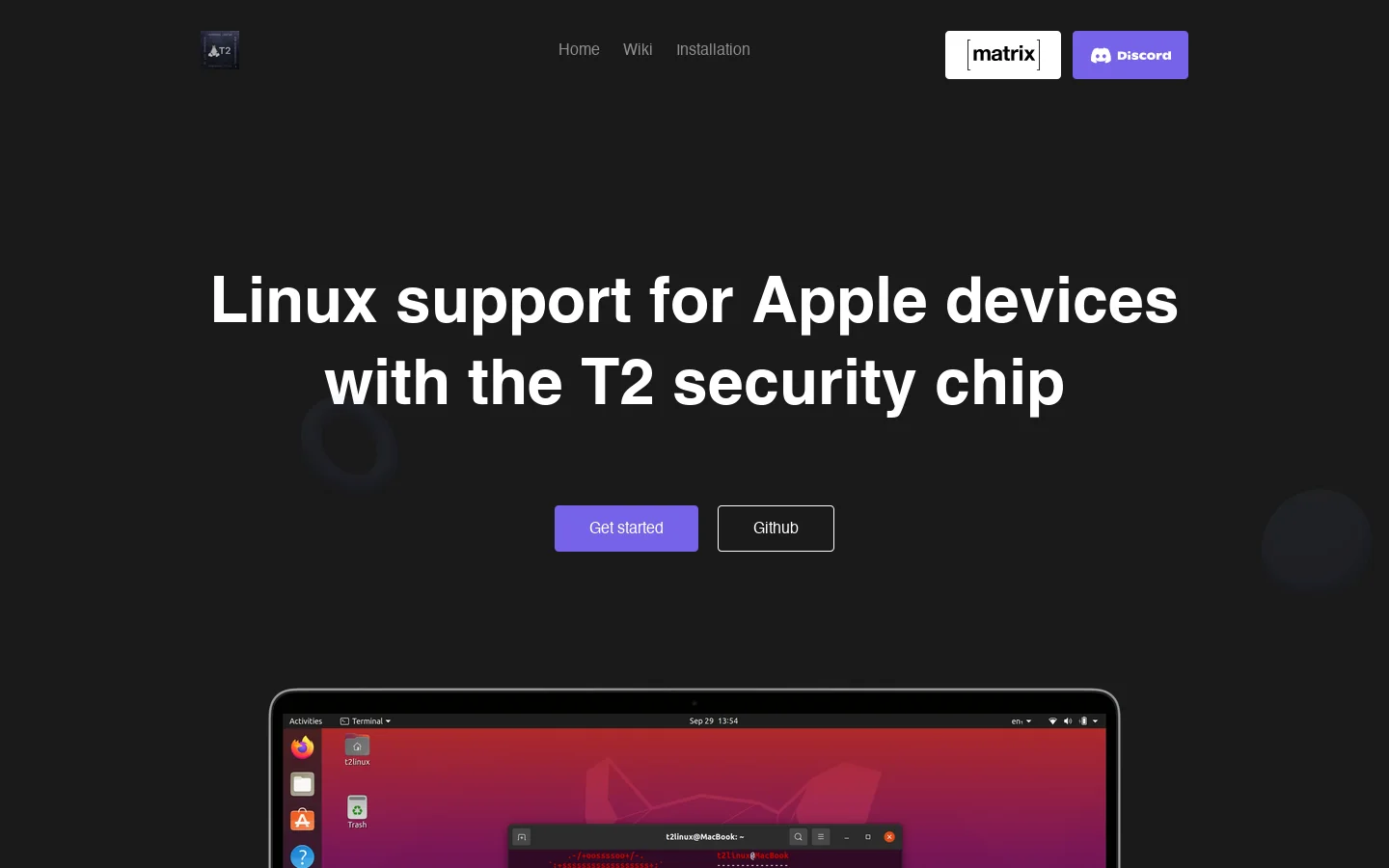 t2linux.org Homepage screenshot
