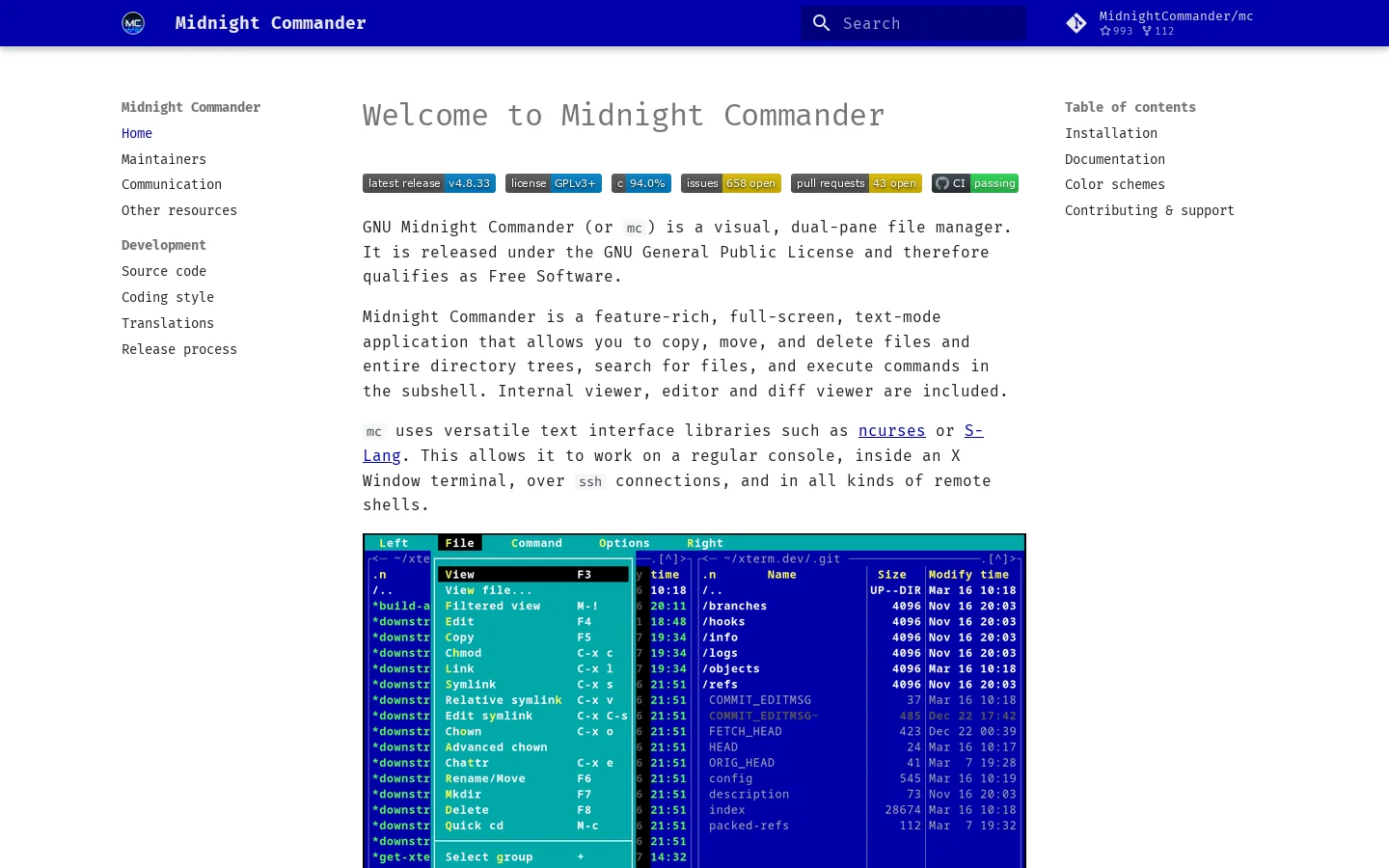 Midnight Commander Homepage screenshot