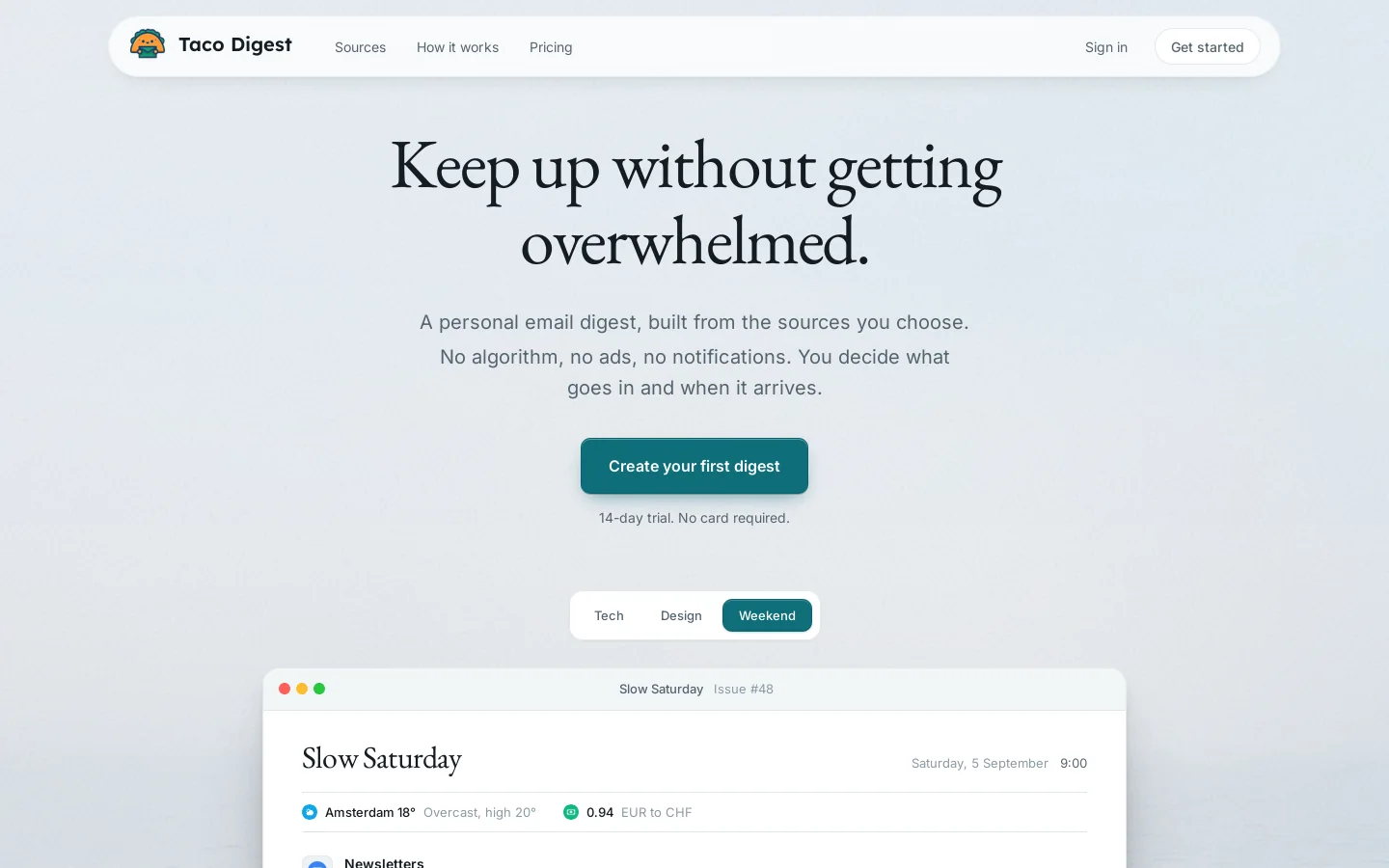 Taco Digest Homepage screenshot