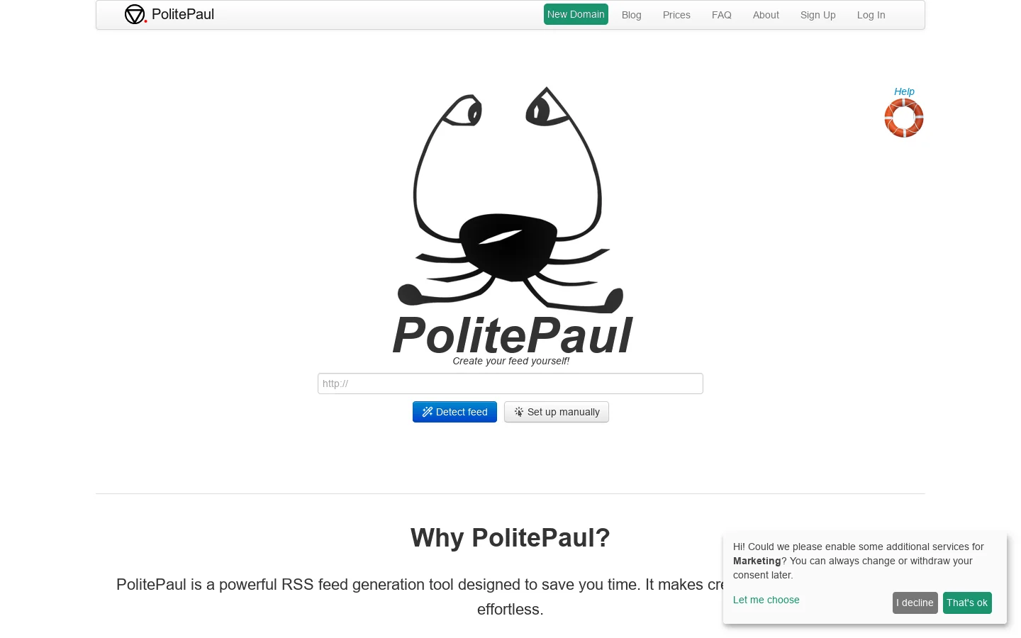 PolitePaul Homepage screenshot