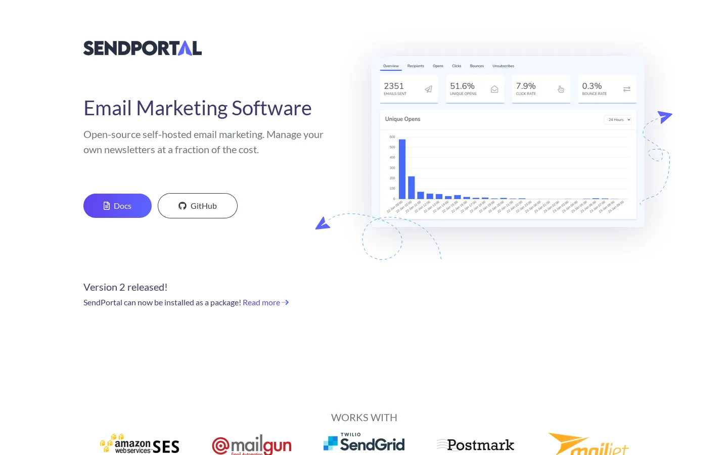SendPortal Homepage screenshot