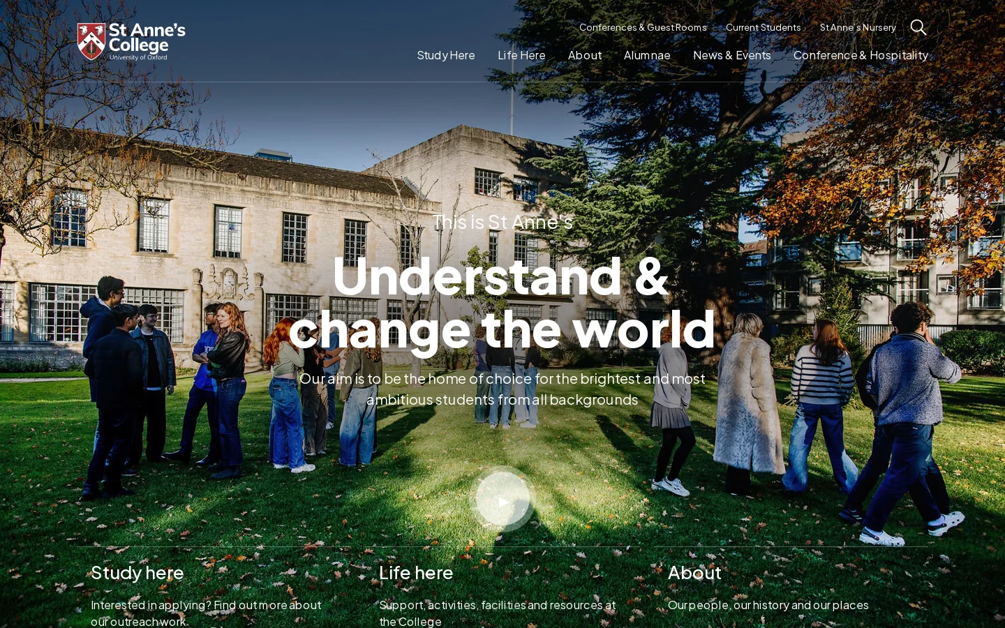 St Anne's College, Oxford Homepage screenshot
