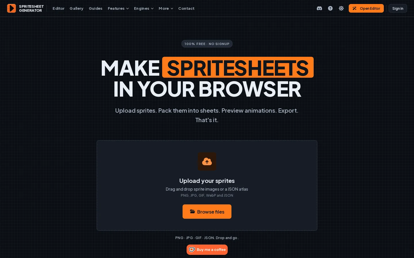 Spritesheet Generator Homepage screenshot