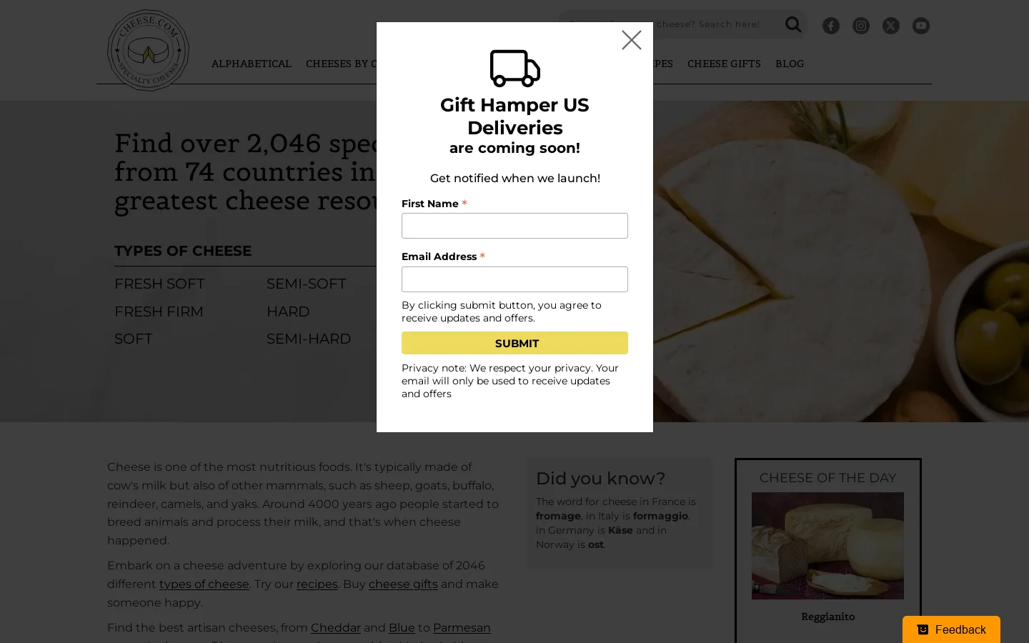 Cheese.com Homepage screenshot