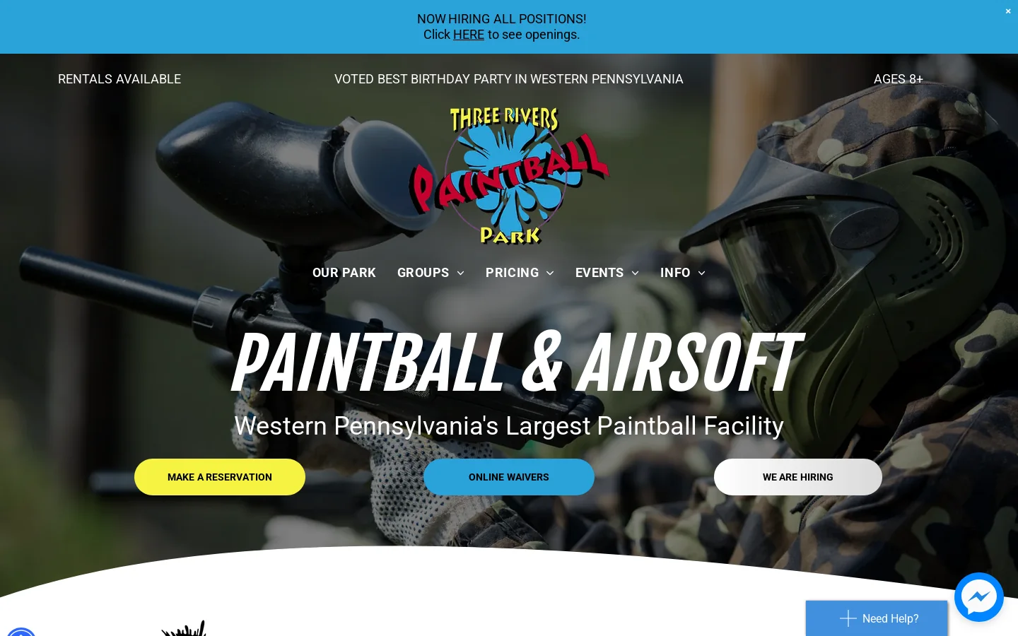 Three Rivers Paintball Park | Ages 8+ Homepage screenshot