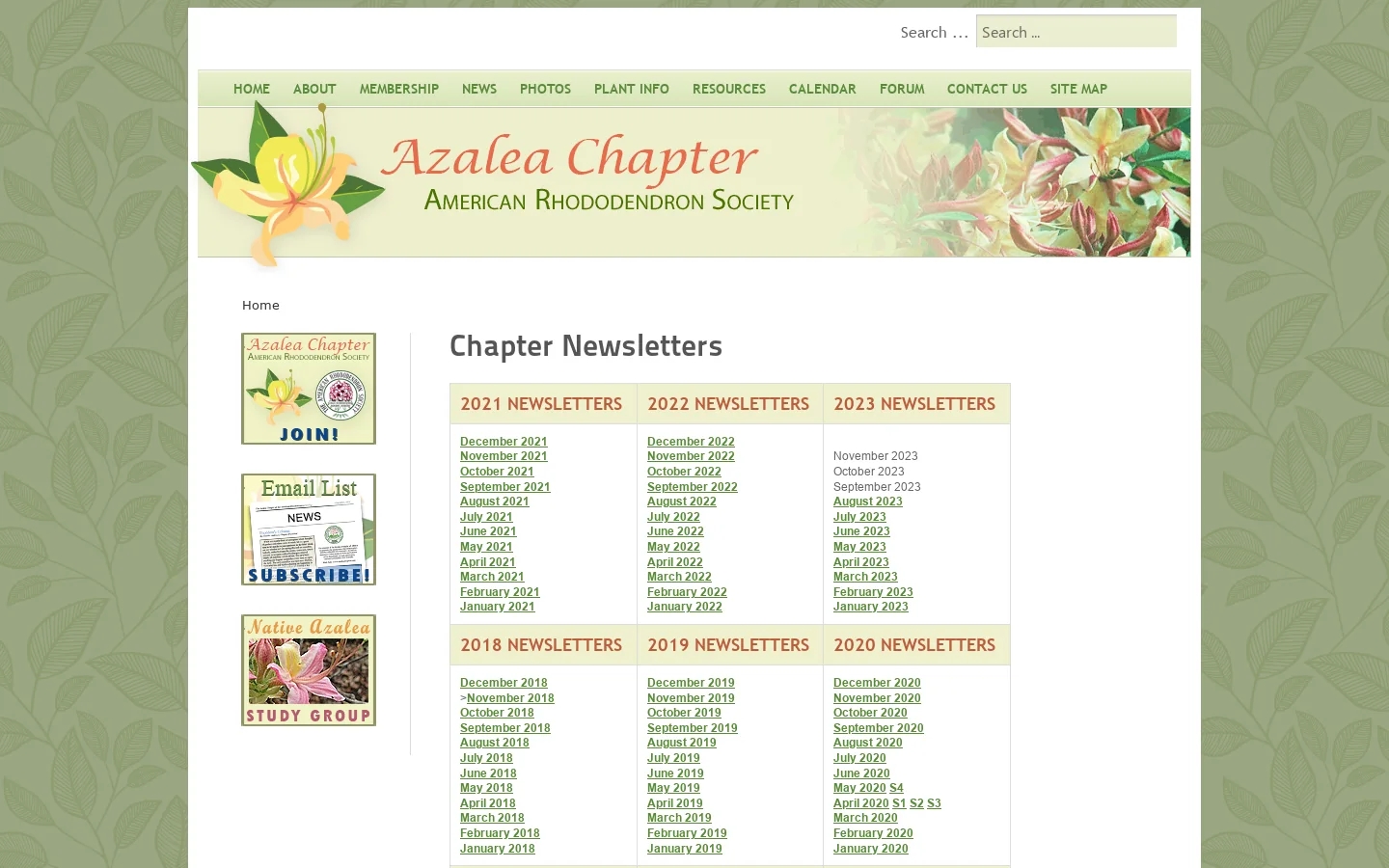 Chapter Newsletters Homepage screenshot