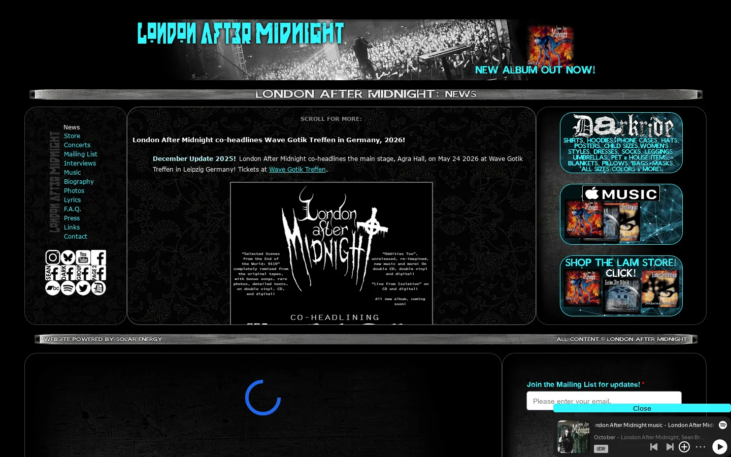 London After Midnight Homepage screenshot