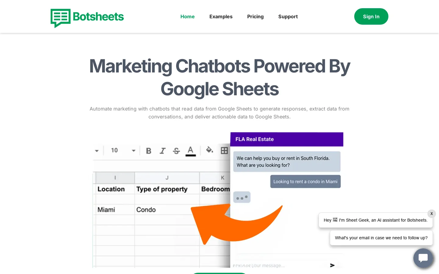 Botsheets Homepage screenshot