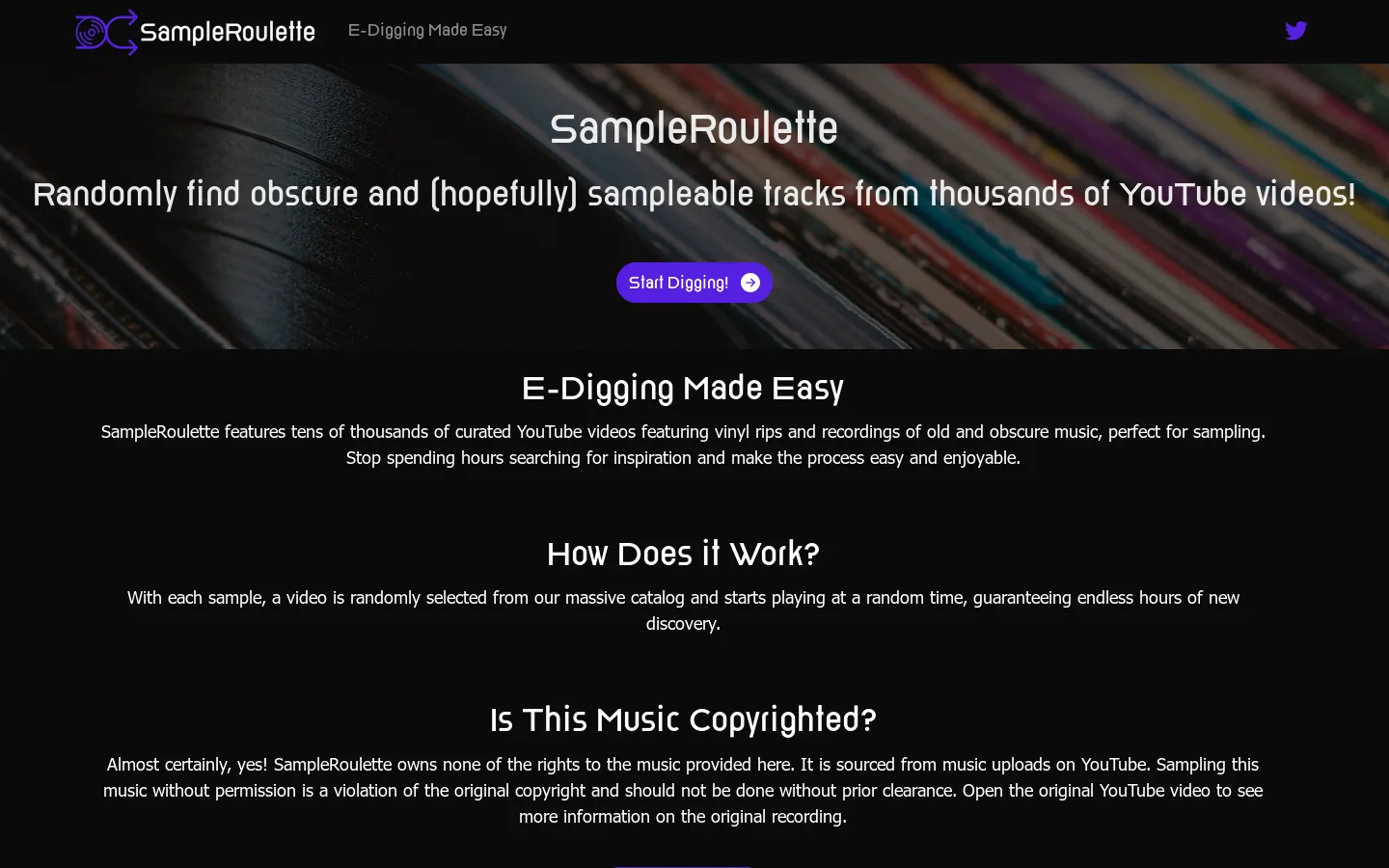 SampleRoulette Homepage screenshot