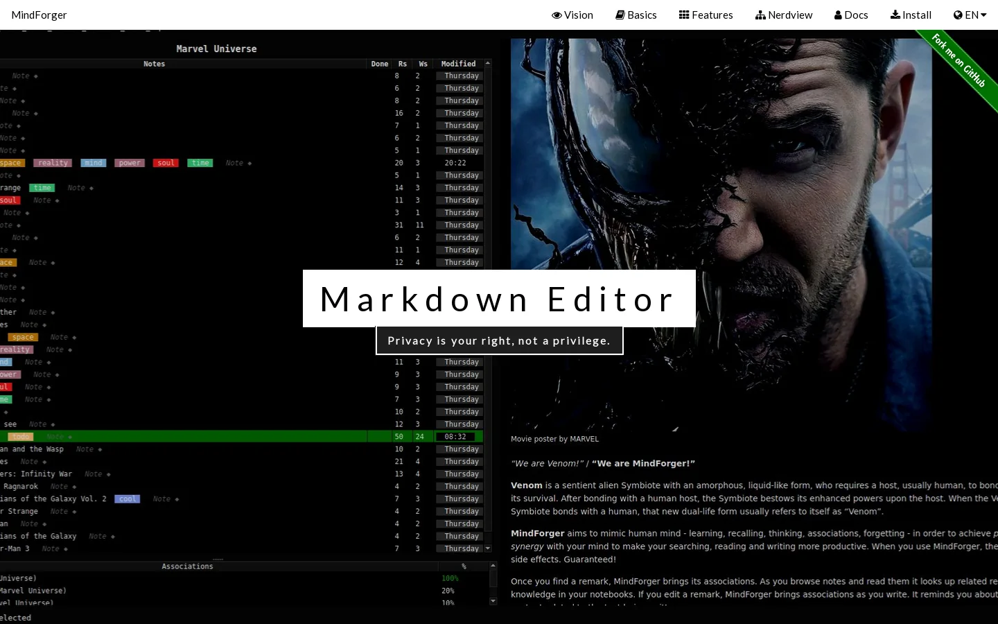 MindForger Homepage screenshot