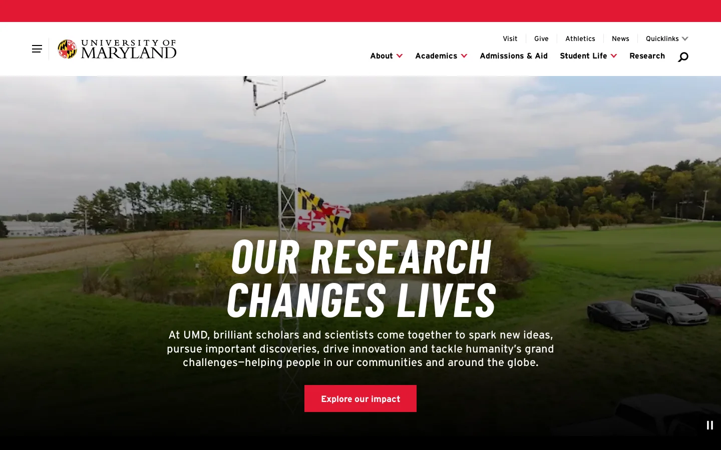 Our Research Changes Lives | University of Maryland Homepage screenshot