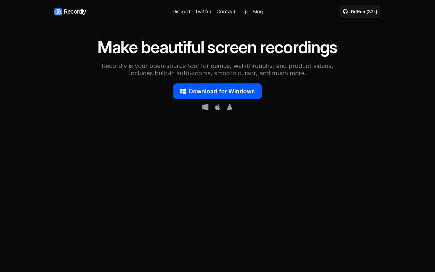Recordly Homepage screenshot