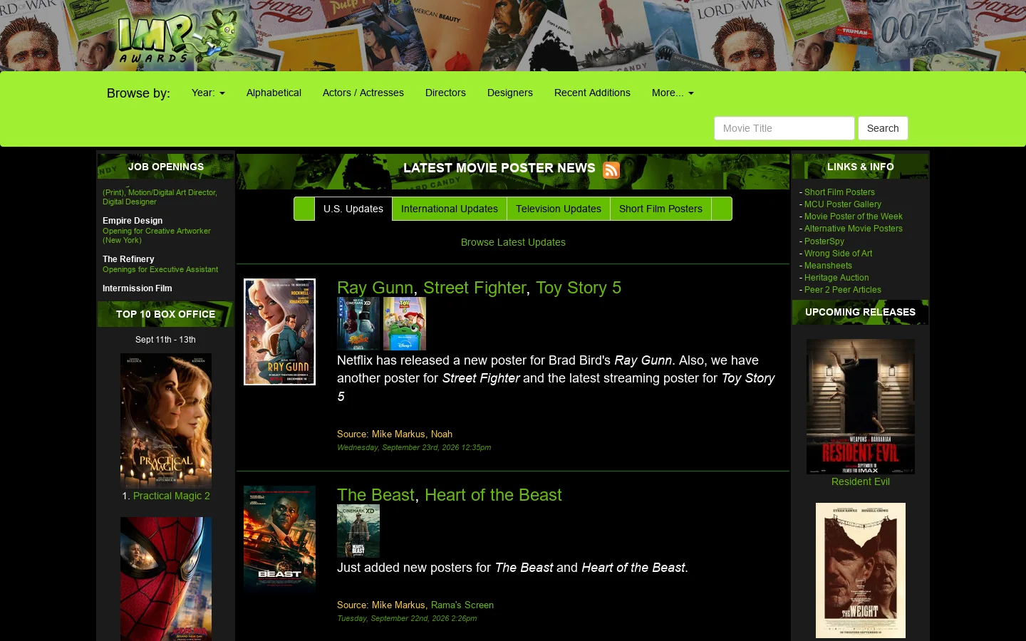 IMP Awards Homepage screenshot