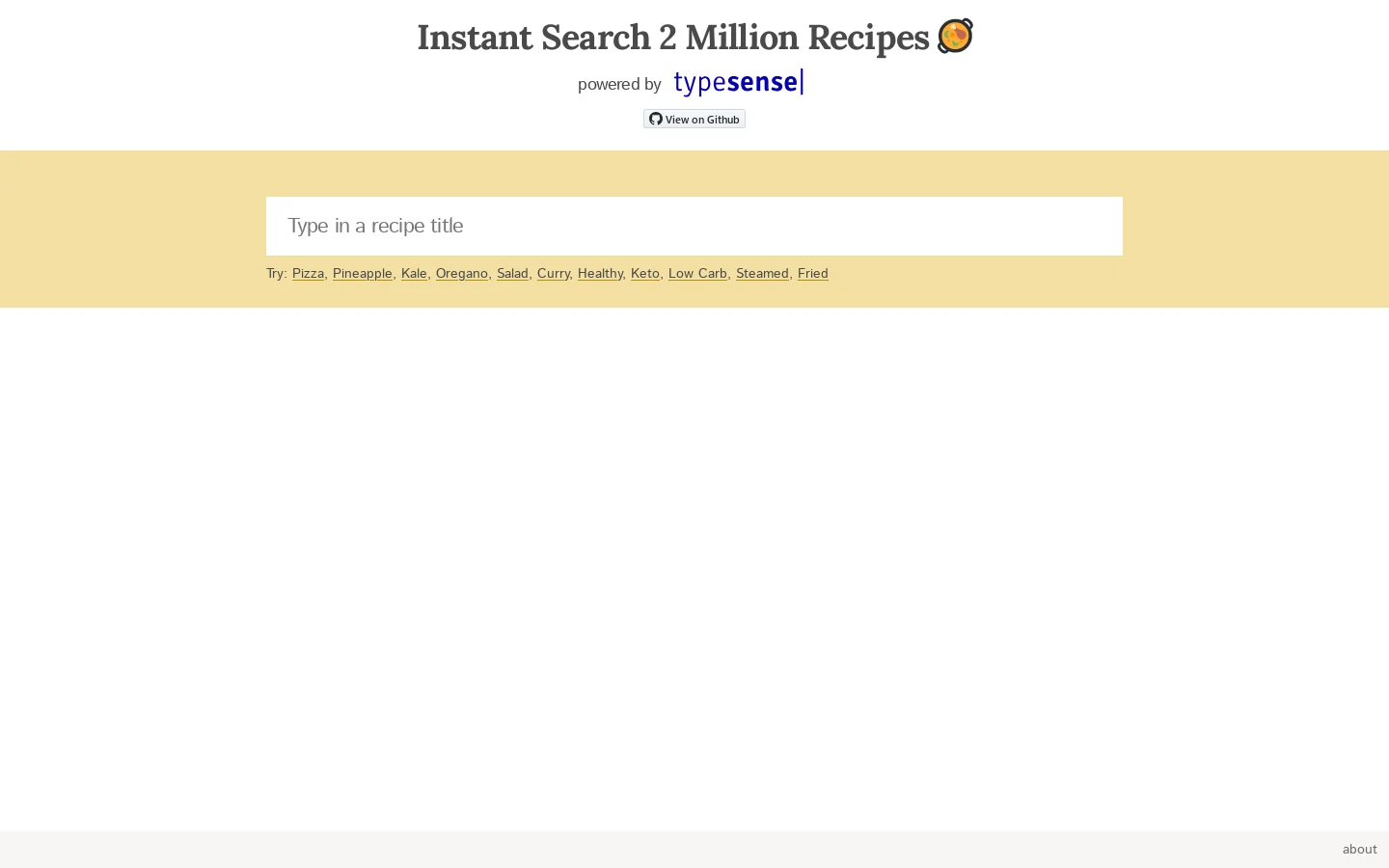 Recipe Search with Typesense Homepage screenshot