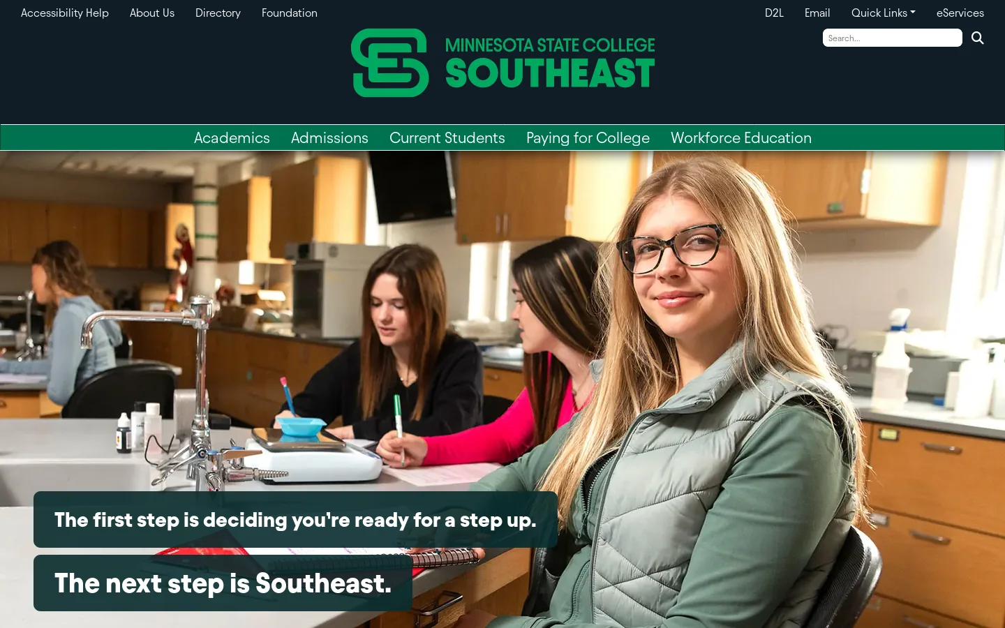 Minnesota State College Southeast Homepage screenshot