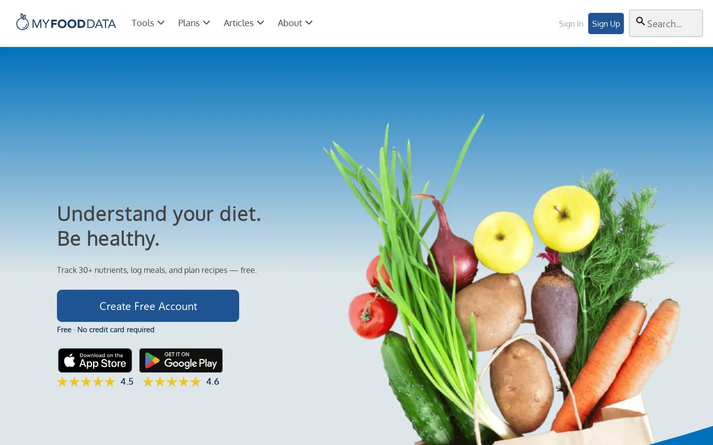 Organize and Understand What You Eat Homepage screenshot