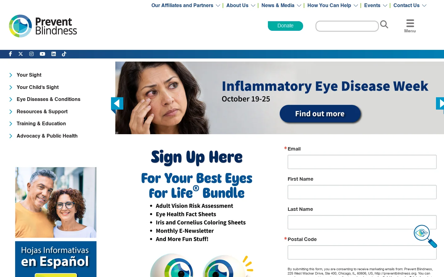 Prevent Blindness Homepage screenshot