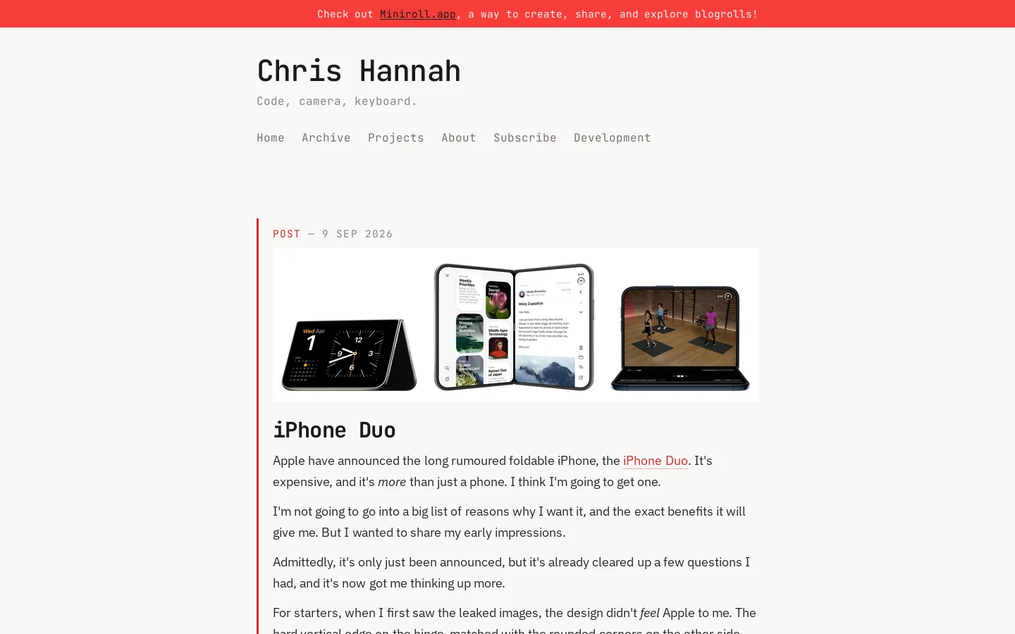 Chris Hannah Homepage screenshot