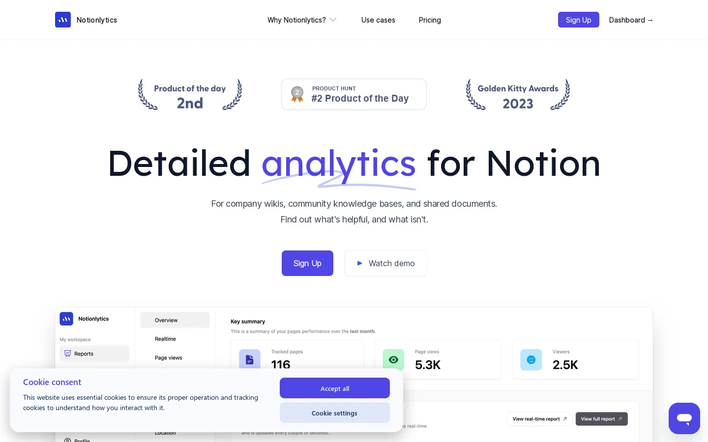 Notionlytics Homepage screenshot