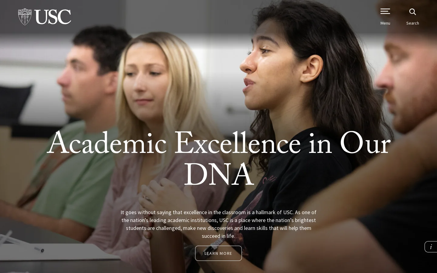 University of Southern California Homepage screenshot