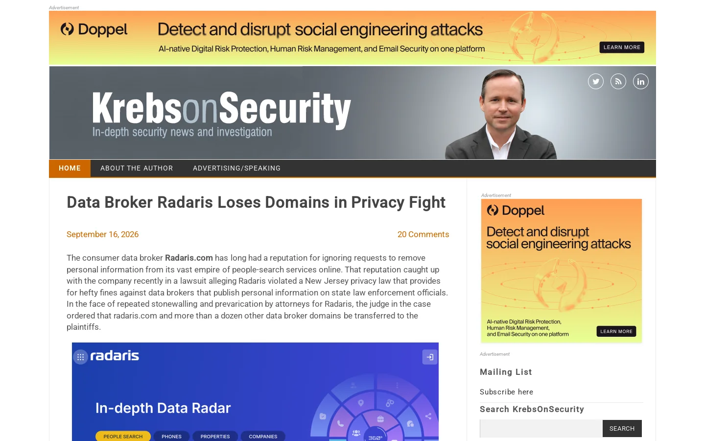 Krebs on Security Homepage screenshot