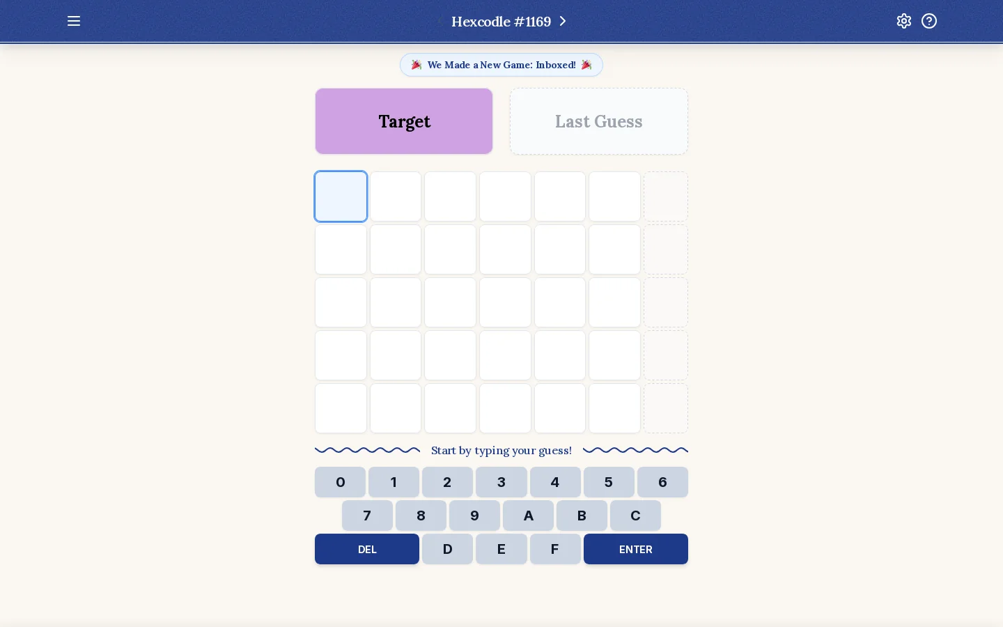 Hexcodle Homepage screenshot
