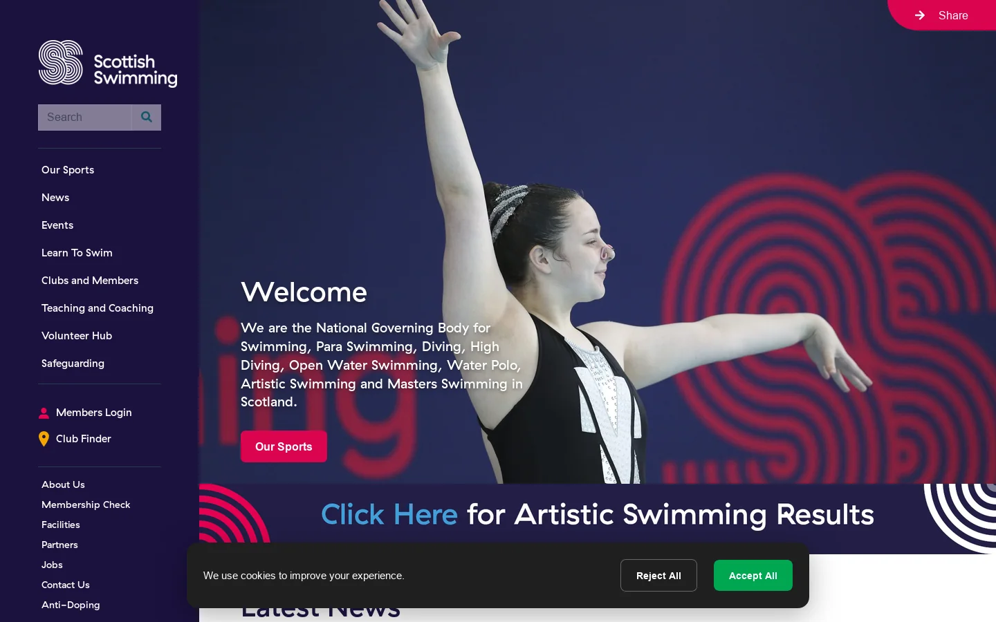 Scottish Swimming Homepage screenshot