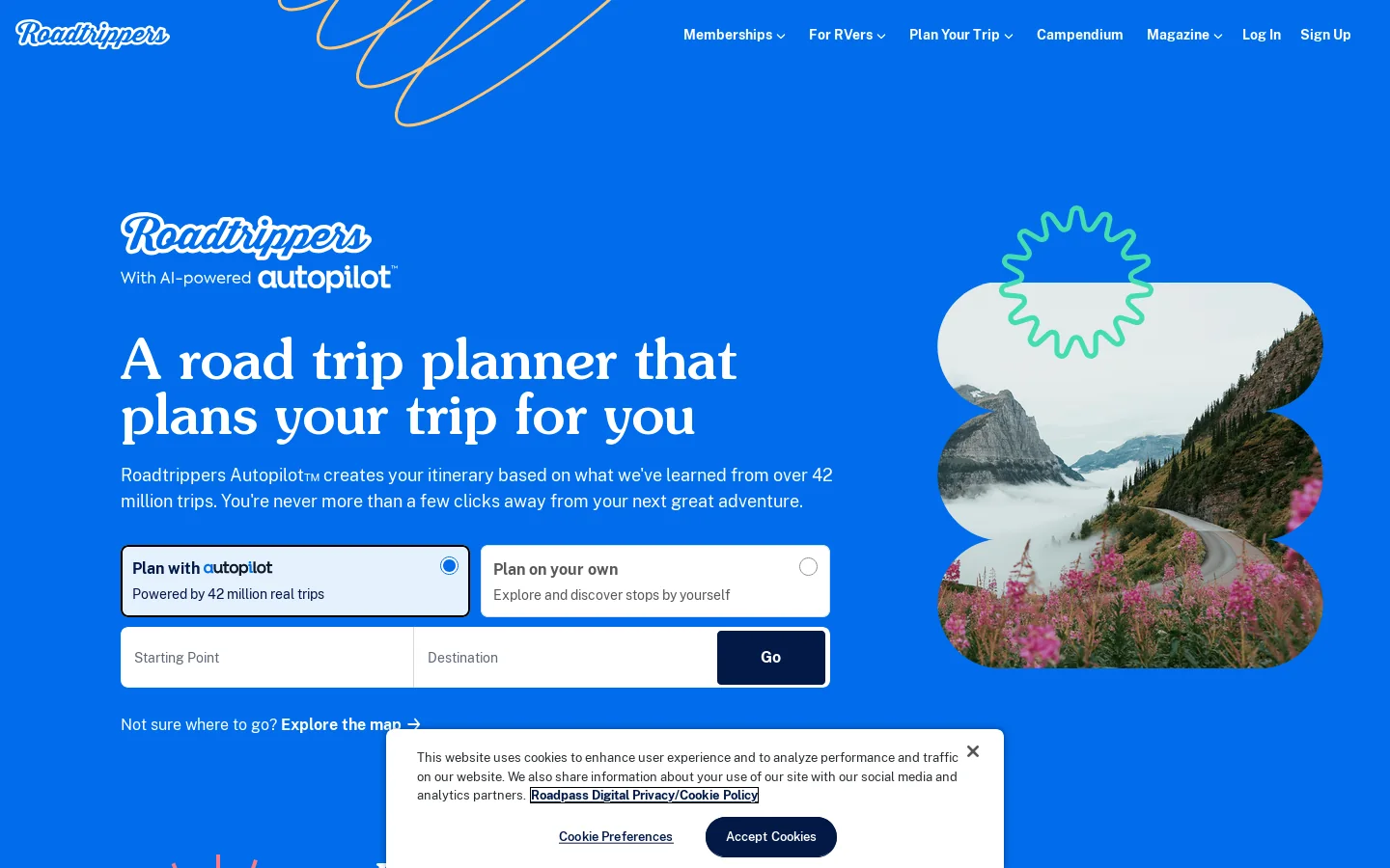 Roadtrippers Homepage screenshot