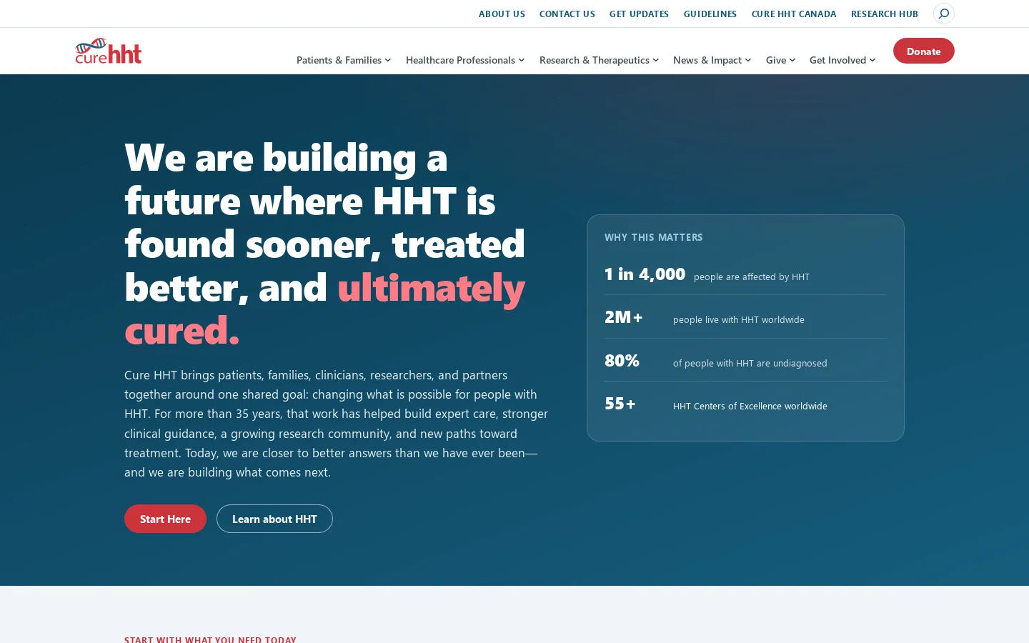 Cure HHT Homepage screenshot