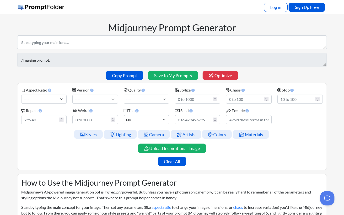 PromptFolder Homepage screenshot